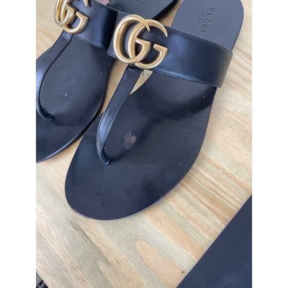 Gucci Women's Marmont GG T-Strap Thong Sandals Flip Flops Black EU 39.5 US 9.5 - Picture 3 of 8